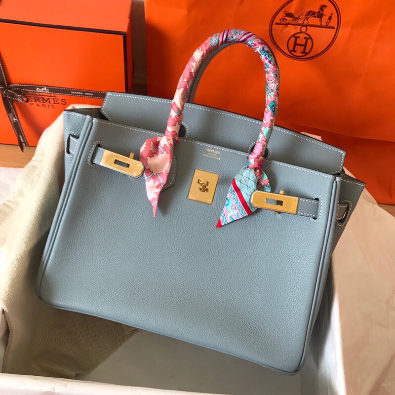 Hermes Birkin 30CM Togo Leather Handbag Blue Glacier